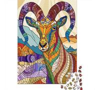 1000 Piece Jigsaw Puzzle, Stained Glass Ram in Mountains, 70x50cm/1000pcs, for Adults, Thoughtful Gift Idea, Winter Home Activity And Time at Home