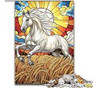 1000-Piece Jigsaw Puzzle Stained Glass White Horse Jigsaw Puzzles 50X75CM for Family And Friends, Suitable for Ages 14+