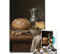 1000 Piece Jigsaw Puzzle, Still Life with Bread, Cheese, and Olives
