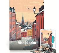 1000 Piece Jigsaw Puzzle Stockholm, Sweden Cityscape Illustration Flawless Fit Art Brain Boosting Play Rest Time Play Christmas Wall Art (38x52cm)