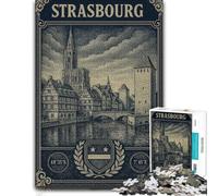 1000 Piece Jigsaw Puzzle, Strasbourg Cityscape Vintage Travel Poster