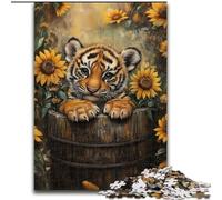 1000 Piece Jigsaw Puzzle Sunflower Tiger Made of Wood, Idea, Humorous Artwork, Detailed Artwork size 50X75CM An for Christmas Or Birthdays