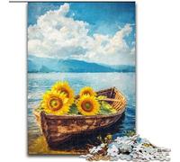 1000 Piece Jigsaw Puzzle Sunflowers on The Boat Made of Wood, Fun Activity for at Home size 50X75CM DIY Decoration Brain Challenging