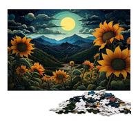 1000 Piece Jigsaw Puzzle Sunflowers Under The Moon at Night Puzzles for Adults & Kids Paper Jigsaw Great Gift for Adults 1000pcs(38x26cm)
