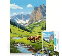1000 Piece Jigsaw Puzzle Swiss Cows Cute Pixel Art Fine Edge Craft Brain Skill Play Relax Game Play Christmas Art Gift(38x26cm)