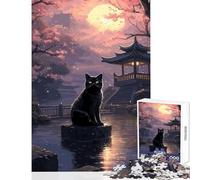 1000 Piece Jigsaw Puzzle The Moon Night Cat Japan Puzzle For Teenagers Pattern Assembly Train Your Brain And Hands Gifts for Friends And Family (50x75cm)