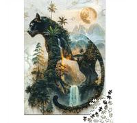 1000 Piece Jigsaw Puzzle, The Panther's Moonlit Domain, 38x26cm/1000pcs, for Adults, Idea, Family Activity And Cosy Winter Evenings