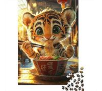 1000 Piece Jigsaw Puzzle, Tiger Eating Ramen, 52x38cm/1000pcs, for Adults, Indoor Puzzle Activity, Weekend Downtime And Time at Home