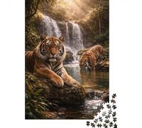 1000 Piece Jigsaw Puzzle, Tigers by A Waterfall, 70x50cm/1000pcs, for Adults, Idea, Family Activity And Holiday Downtime
