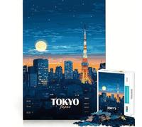 1000 Piece Jigsaw Puzzle Tokyo Japan Cityscape at Night Flawless Fit Art Brain Boosting Play Rest Time Play Christmas Wall Art (50x75cm)