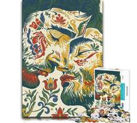 1000 Piece Jigsaw Puzzle, Traditional Kurbits Folk Art Beards Kiss Illu