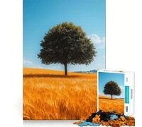 1000 Piece Jigsaw Puzzle Tree in Golden Wheat Field Flawless Fit Art Brain Boosting Play Rest Time Play Christmas Wall Art(38x26cm)