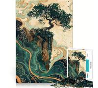1000 Piece Jigsaw Puzzle Tree on Cliff with Waterfall Sharp Cut Art Logic Thinking Play Chill Time Play Birthday Fun Gift (38x52cm)