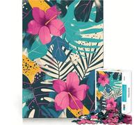 1000 Piece Jigsaw Puzzle Tropical Floral Pattern with Hibiscus Flowers Sharp Cut Art Logic Thinking Play Chill Time Play Birthday Fun Gift (50x75cm)