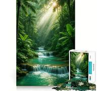1000 Piece Jigsaw Puzzle Tropical Waterfall in Lush Green Forest Sharp Cut Art Logic Thinking Play Chill Time Play Birthday Fun Gift (50x75cm)