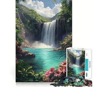 1000 Piece Jigsaw Puzzle Tropical Waterfall Paradise Fine Edge Craft Brain Skill Play Relax Game Play Christmas Art Gift (38x52cm)