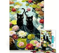 1000 Piece Jigsaw Puzzle Two Black Cats Flawless Fit Art Brain Boosting Play Rest Time Play Christmas Wall Art (38x52cm)