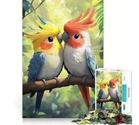 1000 Piece Jigsaw Puzzle Two Cute Cartoon Parrots on Branch Sharp Cut Art Logic Thinking Play Chill Time Play Birthday Fun Gift(38x26cm)
