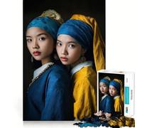 1000 Piece Jigsaw Puzzle Two Girls with A Pearl Earring Fine Edge Craft Brain Skill Play Relax Game Play Christmas Art Gift(38x26cm)
