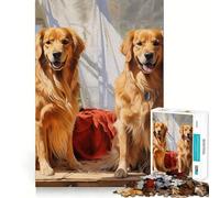 1000 Piece Jigsaw Puzzle Two Golden Retrievers Fine Edge Craft Brain Skill Play Relax Game Play Christmas Art Gift(38x26cm)