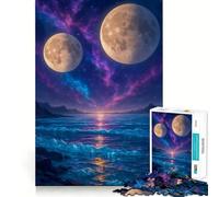 1000 Piece Jigsaw Puzzle Two Moons over A Cosmic Ocean Neat Edge Decor Problem Solve Fun Easy Time Fun Xmas Decor Gift(38x26cm)