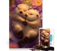 1000 Piece Jigsaw Puzzle Two Otters Cuddling in Water Lilies Fine Edge Craft Brain Skill Play Relax Game Play Christmas Art Gift (38x52cm)