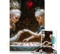 1000 Piece Jigsaw Puzzle Two Queens And Hearts, Alice in Wonderland Inspired Flawless Fit Art Brain Boosting Play Rest Time Play Christmas Wall Art(38x26cm)