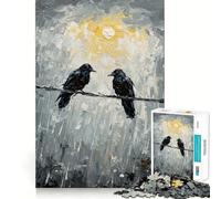 1000 Piece Jigsaw Puzzle Two Ravens on A Wire Painting Flawless Fit Art Brain Boosting Play Rest Time Play Christmas Wall Art(38x26cm)