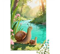 1000 Piece Jigsaw Puzzle, Two Snails by A Stream, 38x26cm/1000pcs, for Adults, Family Activity, Time Around The Table And Weekend Downtime