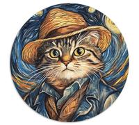 1000 Piece Jigsaw Puzzle Van Gogh Cat 1000Pc Adults Round Jigsaw Puzzle for Mother'S Day, Birthdays, Christmas (Size 67.5x67.5cm)