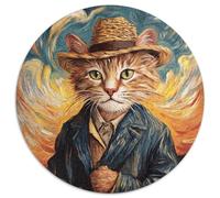 1000 Piece Jigsaw Puzzle Van Gogh Orange Cat 1000Pc Adults Round Jigsaw Puzzle for Mother'S Day, Birthdays, Christmas (Size 67.5x67.5cm)