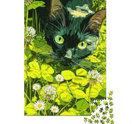 1000 Piece Jigsaw Puzzle, Vibrant Black Cat Clover Field, 52x38cm/1000pcs, for Adults, Gift for Puzzle Lovers, Family Activity And Time at Home