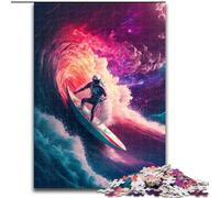 1000-Piece Jigsaw Puzzle Wave Surfing Astronaut Puzzle 1000 Pieces Jigsaw for Birthdays, Holidays, Space Party Decorations (Size 50x75cm)