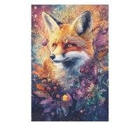 1000 Piece Jigsaw Puzzle, Whimsical Fox with Flowers and Berries - Vibr