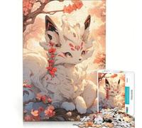 1000 Piece Jigsaw Puzzle White Fox with Cherry Blossoms Practical Game Parent-child Interaction Artists Collection Fine Art 38x26cm