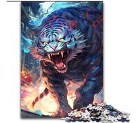 1000 Piece Jigsaw Puzzle White Tiger Rage Made of Wood, High-Difficulty Brain Teaser for Teenagers 50x75cm for Home Decor, Brain Training