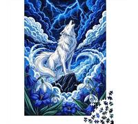 1000 Piece Jigsaw Puzzle, White Wolf Howling Under Lightning Storm, 38x26cm/1000pcs, for Adults, Relaxing Home Activity And Holiday Downtime