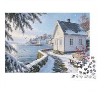 1000 Piece Jigsaw Puzzle Winter Cottage by The Sea Adults Family Scenery Cardboard Puzzle Enthusiasts Indoor Activity Gift 38x26cm/1000pcs