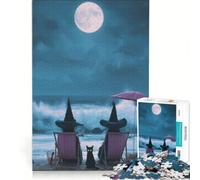 1000 Piece Jigsaw Puzzle Witches Relaxing on Beach Under Full Moon Practical Game Parent-child Interaction Artists Collection Fine Art 38x52cm