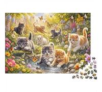 1000 Piece Jigsaw Puzzle with Kittens, Flowers and Butterflies | 70x50cm Playful Garden Scene, Sunlit Colours, Puzzling with Friends, Pattern Sorting, Cardboard