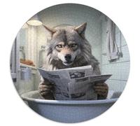 1000 Piece Jigsaw Puzzle Wolf Reading Newspaper Round Jigsaws 1000 Pieces for Adults Relaxing Entertainment, Home Decor 67.5x67.5cm