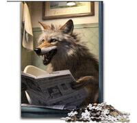 1000 Piece Jigsaw Puzzle Wolf Reading Newspaper Wooden Jigsaw Puzzles Challenging DIY Brain Game, Interactive Family Activity (Size 38x26cm)