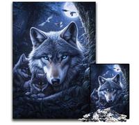 1000 Piece Jigsaw Puzzle Wolf Under The Moon Cardboard Puzzles Stress Reliever Staycation Kill Time, A Work of Art for And Age 14 26X38CM
