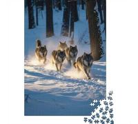 1000 Piece Jigsaw Puzzle, Wolves Running through A Snowy Forest, 38x26cm/1000pcs, for Adults, Screen-Free Family Time, Weekend Leisure And Time Together