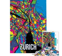 1000 Piece Jigsaw Puzzle Zurich City Map Pop Art Hands-on Game for Educational Game Challenge Toy Gifts Birthday Precision Cutting (size 38x26cm)