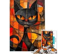 1000 Piece Jigsaw Puzzles Abstract Black Cat Painting Interesting Brain Challenge Durable Fragments Not Easy Bend Elegant Birthday Gifts Idea (Size 38x52cm)
