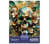 1000-piece Jigsaw Puzzles Abstract Floral Gold Skull Adult Jigsaw Hands-on Game A Work of Art Unique Gifts for Birthday And Christmas 38x26cm/1000pcs