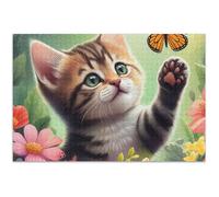 1000 Piece Jigsaw Puzzles Adults Cute Tabby Kitten Flowers White Elephants Gifts Fun Puzzle for Adults Cartoon Animal, 29.5x19.7 Inch