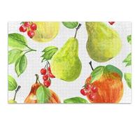 1000 Piece Jigsaw Puzzles Adults White Elephant Family Fun Puzzle Animal Art Print Watercolor Pears Green Orange, 29.5x19.7 Inch