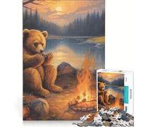 1000-piece Jigsaw Puzzles Adventure Bear Camping, Educational Game, Fun Activities at Home, Birthday Present,Travel Gifts, 38x52cm